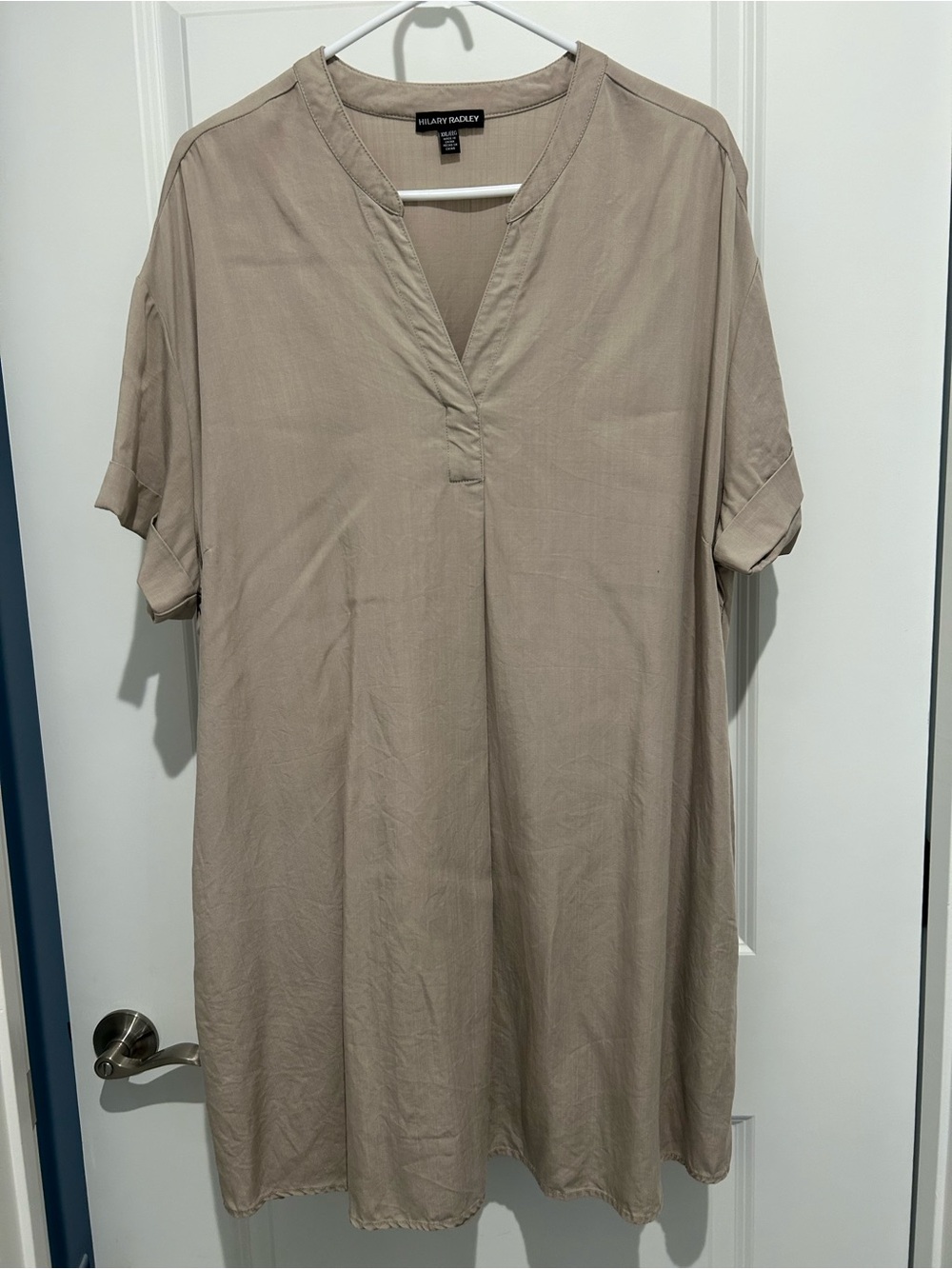 Hilary Radley Beige V-Neck Short Sleeve Tunic dress